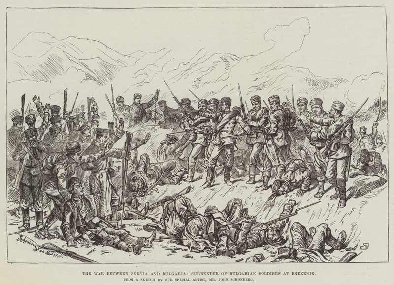 Der Krieg zwischen Serbien und Bulgarien, Kapitulation bulgarischer Soldaten bei Brezenik von Johann Nepomuk Schonberg
