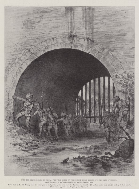 Mit den alliierten Streitkräften in China, der erste Einzug der britisch-indischen Truppen in die Stadt Peking von Johann Nepomuk Schonberg