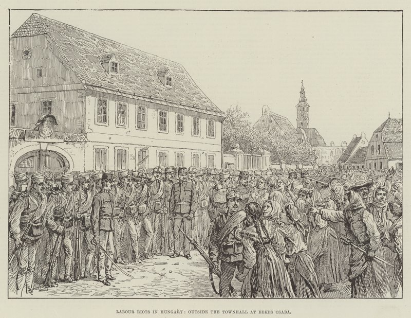 Arbeitsunruhen in Ungarn, vor dem Rathaus in Bekes Csaba von Johann Nepomuk Schonberg