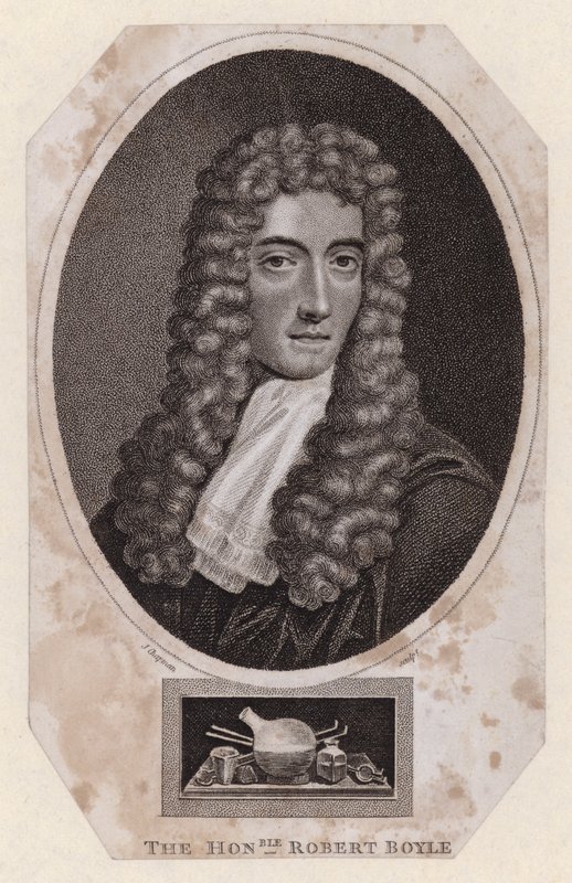 Robert Boyle, anglo-irischer Naturphilosoph und Chemiker (Stich) von Johannes (after) Kerseboom