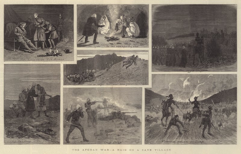 Der afghanische Krieg, ein Überfall auf ein Höhlendorf von John Charles Dollman