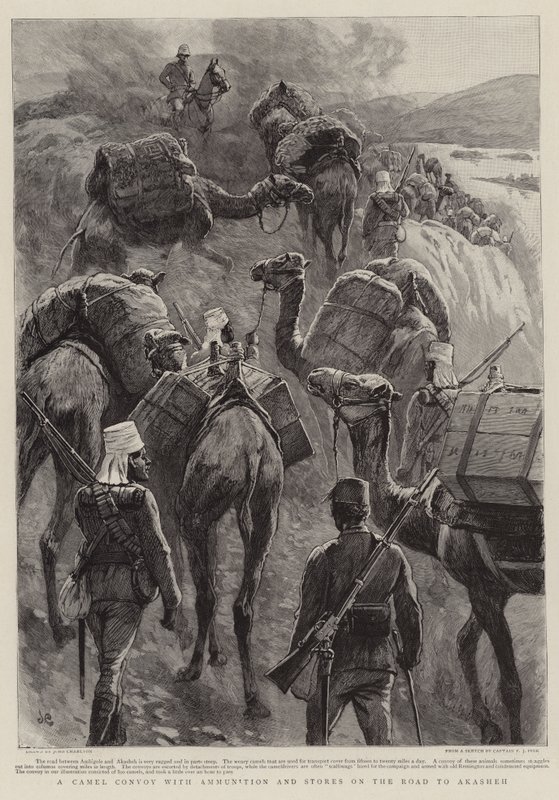 Ein Kamelkonvoi mit Munition und Vorräten auf dem Weg nach Akasheh von John Charlton