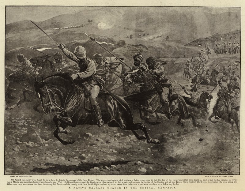 Ein Angriff der einheimischen Kavallerie im Chitral-Feldzug von John Charlton