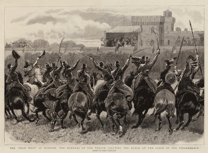 Der Wilde Westen in Windsor, die Mitglieder der Truppe grüßen die Königin am Ende der Vorstellung von John Charlton