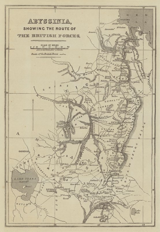 Abessinien, zeigt die Route der britischen Streitkräfte von John Dower