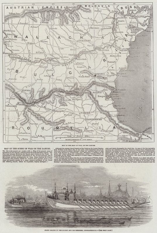 Karte der Kriegsschauplätze an der Donau von John Dower