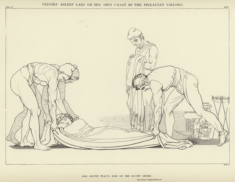 Odysseus schläft an seiner eigenen Küste, von den phäakischen Seeleuten abgelegt von John Flaxman