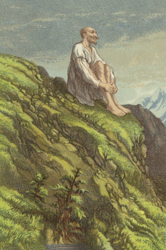 Don Quijote auf der Sierra Morena bei der Buße (Chromolitho) von John Gilbert