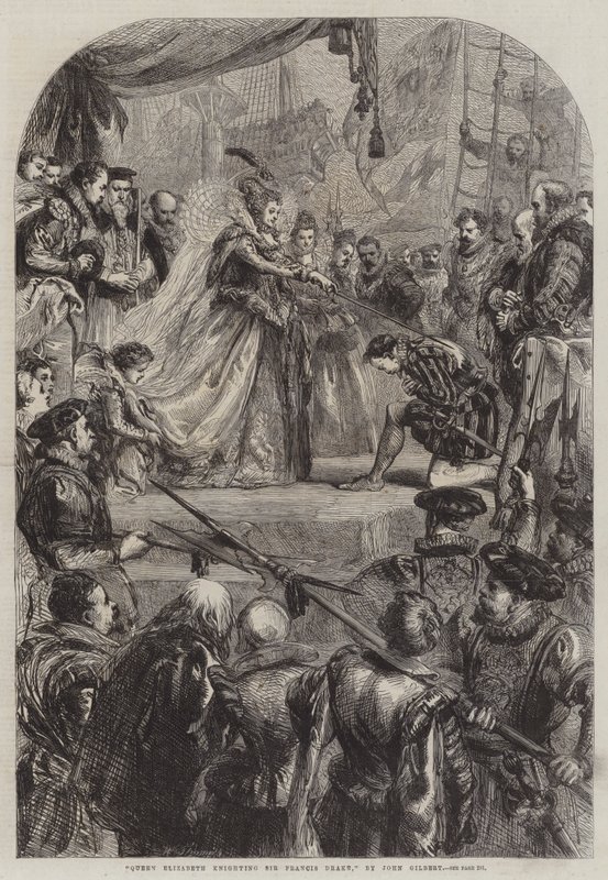 Königin Elisabeth schlägt Sir Francis Drake zum Ritter von John Gilbert