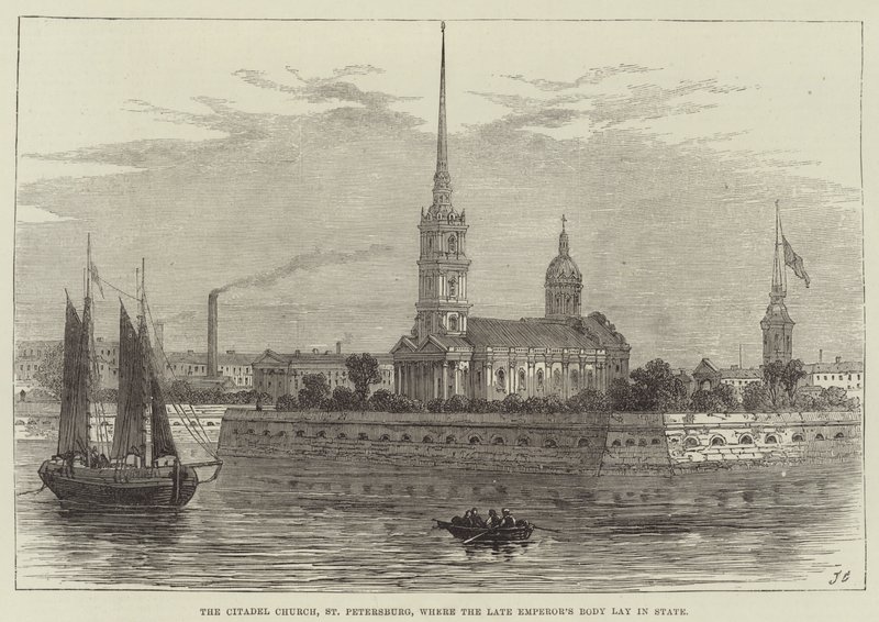 Die Zitadellenkirche, St. Petersburg, wo der Leichnam des verstorbenen Kaisers aufgebahrt wurde von John Gilbert