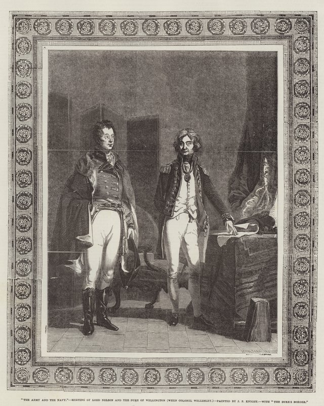 Die Armee und die Marine, Treffen von Lord Nelson und dem Herzog von Wellington (als Colonel Wellesley) von John Prescott Knight