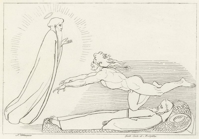 Der Streit um Guido De Montefeltro, Inferno, Gesang 27 (Gravur) von John (after) Flaxman