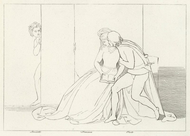 Die Liebenden überrascht, Inferno, Gesang 5 (Gravur) von John (after) Flaxman