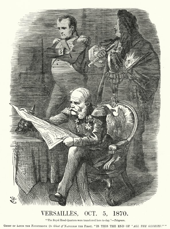 Punch-Karikatur: Versailles, 5. Oktober 1870 - die Demütigung Frankreichs im Deutsch-Französischen Krieg (Gravur) von John (after) Tenniel