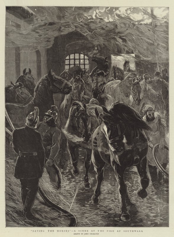 Rettung der Pferde, eine Szene beim Brand in Southwark von John Charlton