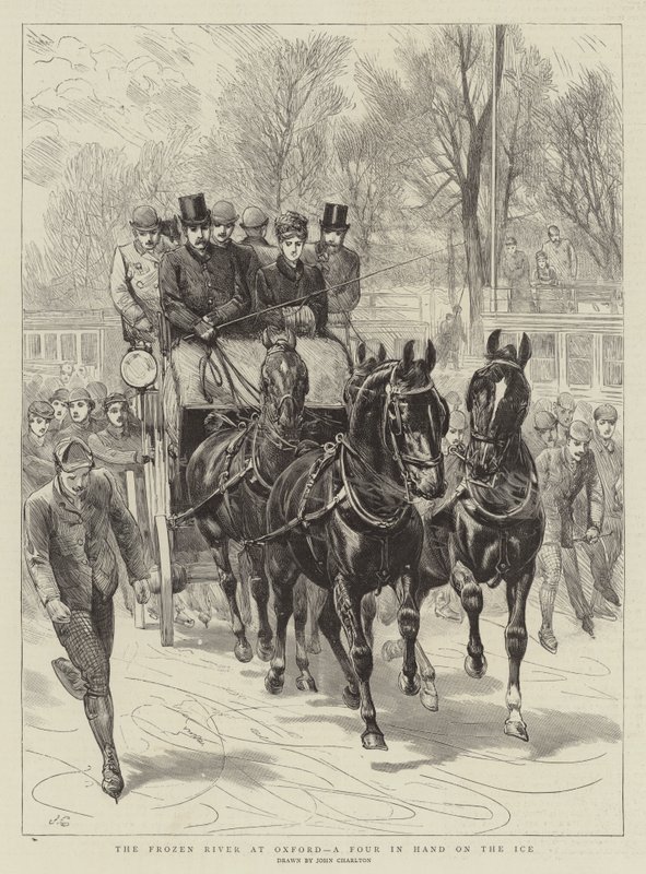 Der gefrorene Fluss in Oxford, ein Vierspänner auf dem Eis von John Charlton