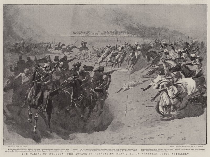 Die Einnahme von Dongola, der Angriff der zurückweichenden Derwische auf die ägyptische Pferdeartillerie von John Charlton