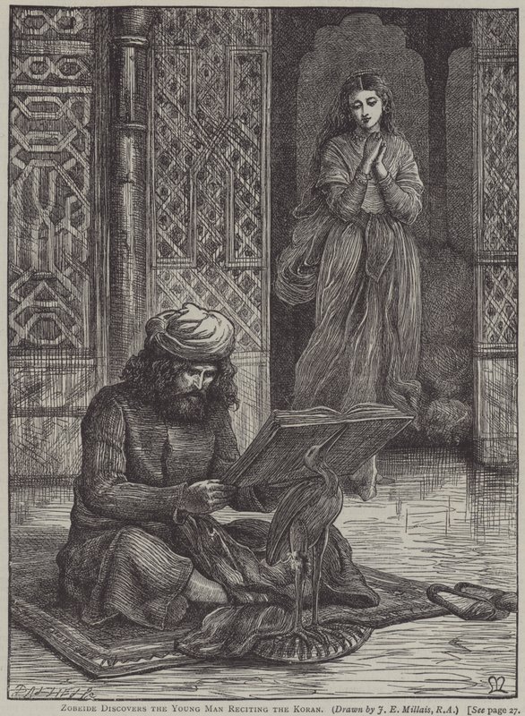 Zobeide entdeckt den jungen Mann, der den Koran rezitiert (Stich) von John Everett (after) Millais