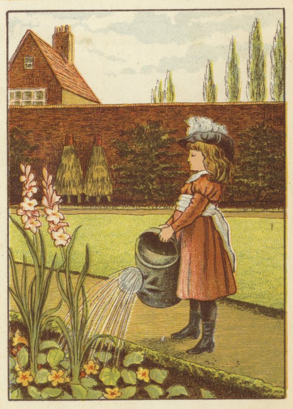 Mädchen gießt den Garten von John George (after) Sowerby