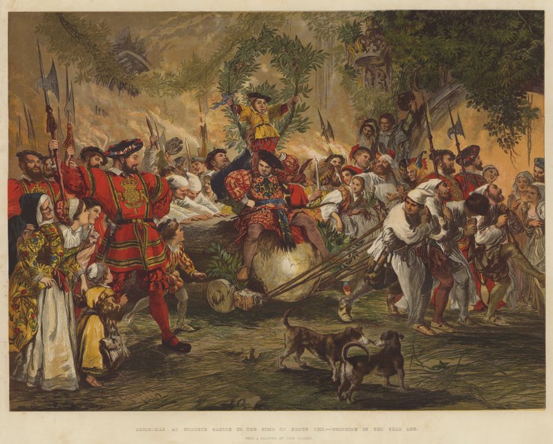 Weihnachten im Windsor Castle zur Zeit von Heinrich VIII., das Einbringen des Weihnachtsklotzes von John Gilbert