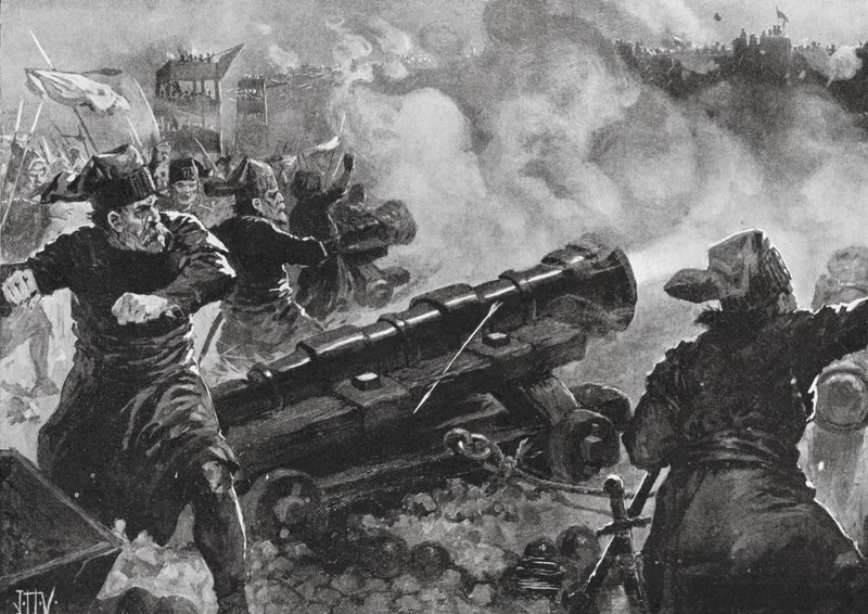 Belagerung von Konstantinopel durch die Türken (Lithografie) von John Harris Valda