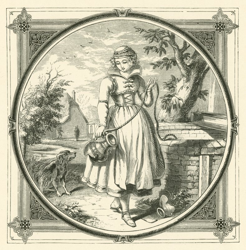 Der Topf geht so lange zum Wasser, bis er schließlich zerbrochen nach Hause kommt (Stich) von John Leighton
