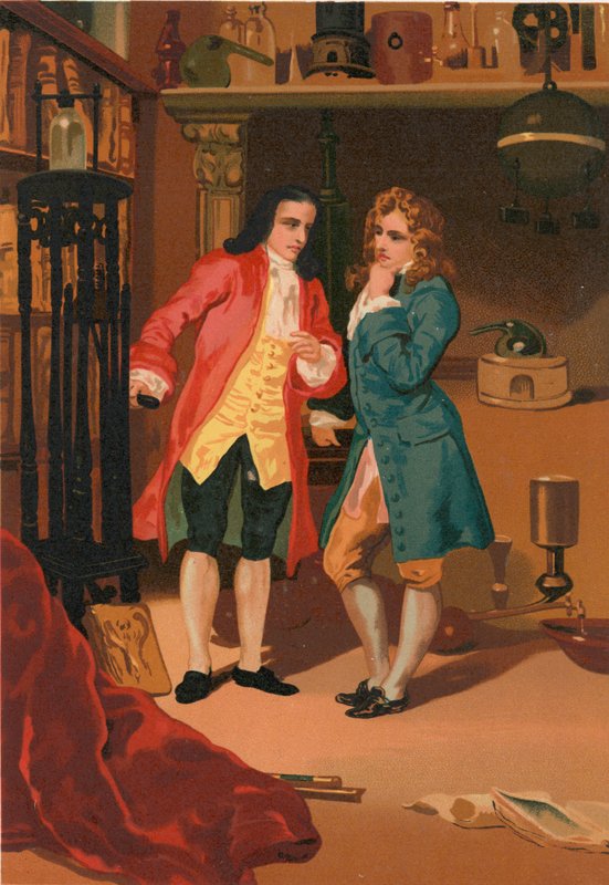 Robert Boyle und Denis Papin inspizieren Papins Dampfdigester von Josep or Jose Planella Coromina
