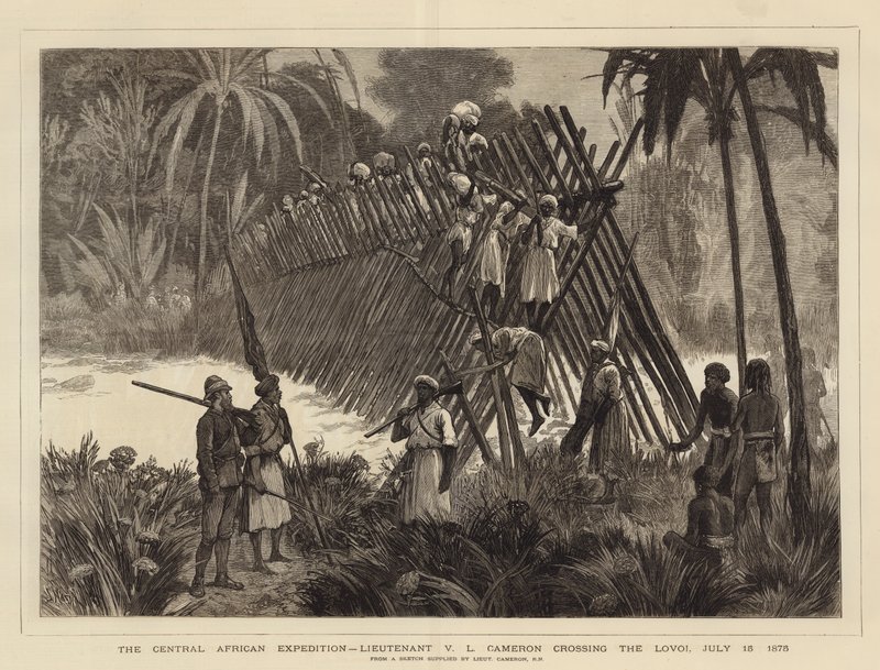 Die Zentralafrikanische Expedition, Leutnant V L Cameron überquert den Lovoi, 15. Juli 1875 von Joseph Nash