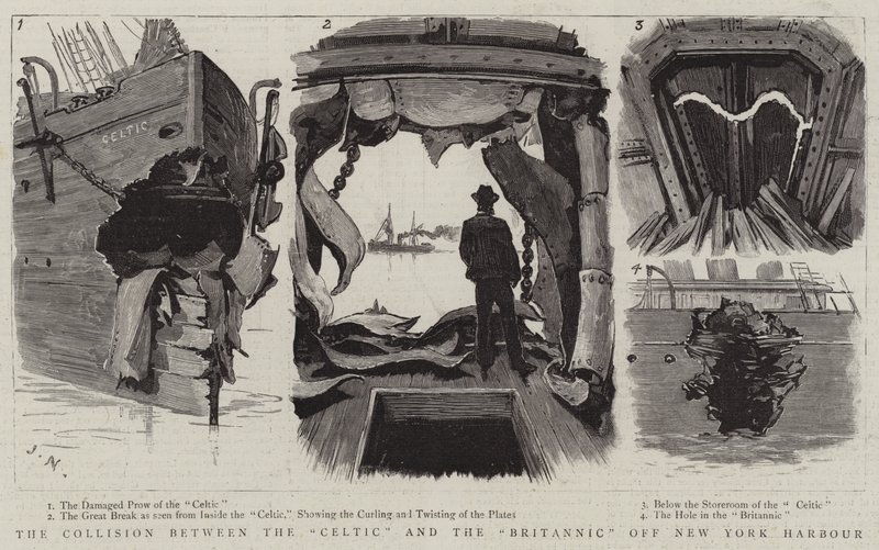 Die Kollision zwischen der Celtic und der Britannic vor dem Hafen von New York von Joseph Nash