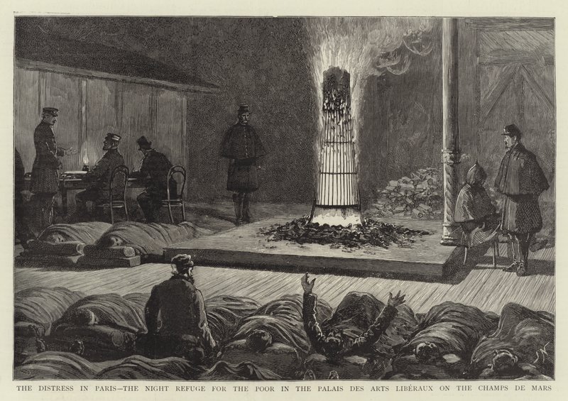 Die Not in Paris, die Nachtzuflucht für die Armen im Palais des Arts Liberaux auf dem Champs de Mars von Joseph Nash