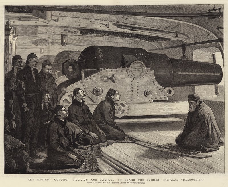 Die östliche Frage, Religion und Wissenschaft, an Bord des türkischen Panzerschiffs Messoudieh von Joseph Nash