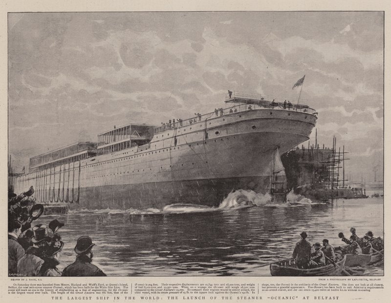 Das größte Schiff der Welt, der Stapellauf des Dampfers Oceanic in Belfast von Joseph Nash