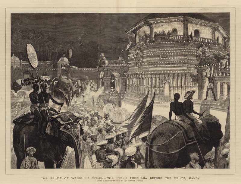 Der Prinz von Wales in Ceylon, die öffentliche Perehara vor dem Prinzen, Kandy von Joseph Nash