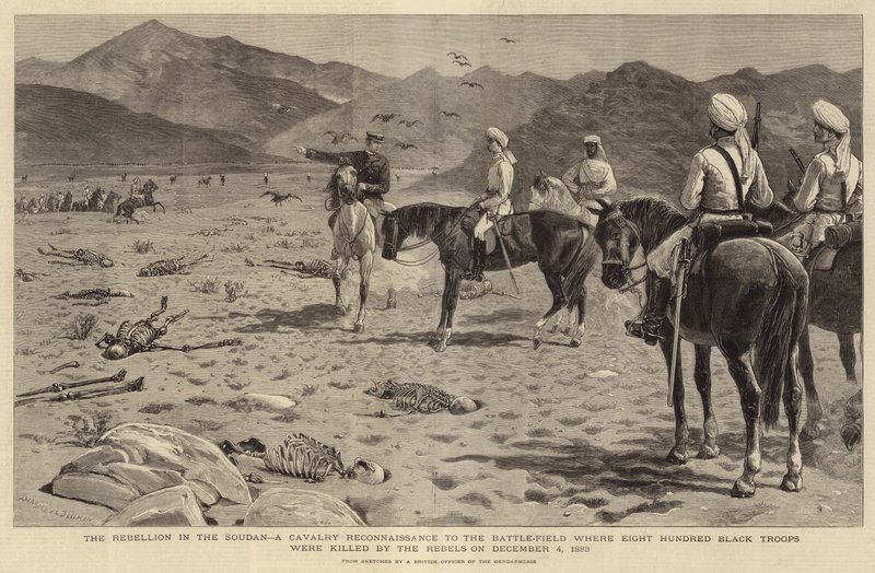 Die Rebellion im Sudan, eine Kavallerieaufklärung zum Schlachtfeld, wo am 4. Dezember 1883 achthundert schwarze Truppen von den Rebellen getötet wurden von Joseph Nash
