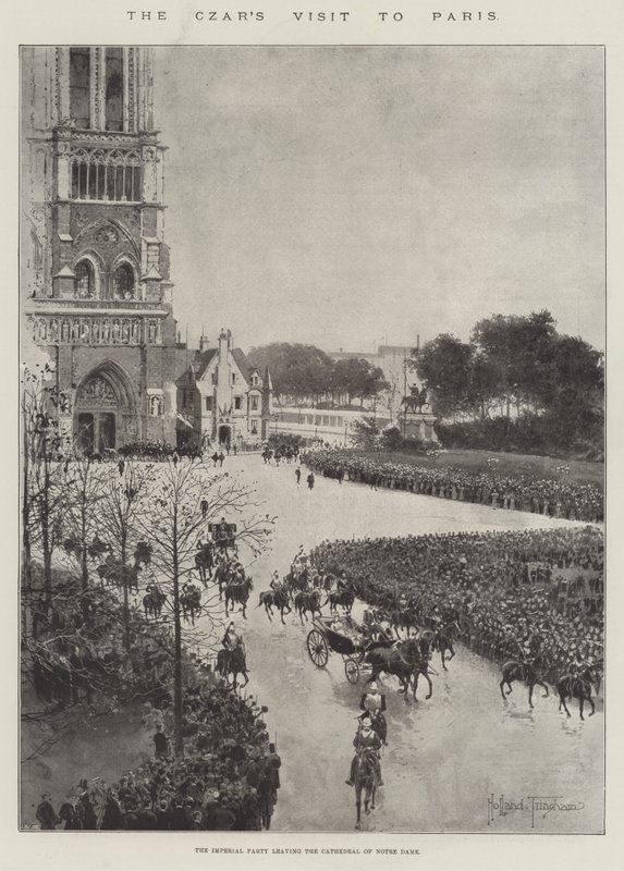 Der Besuch des Zaren in Paris, die kaiserliche Gesellschaft verlässt die Kathedrale Notre-Dame von Joseph Holland Tringham