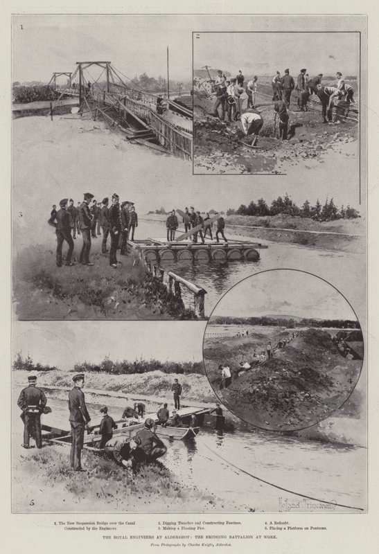 Die Royal Engineers in Aldershot, das Brückenbataillon bei der Arbeit von Joseph Holland Tringham