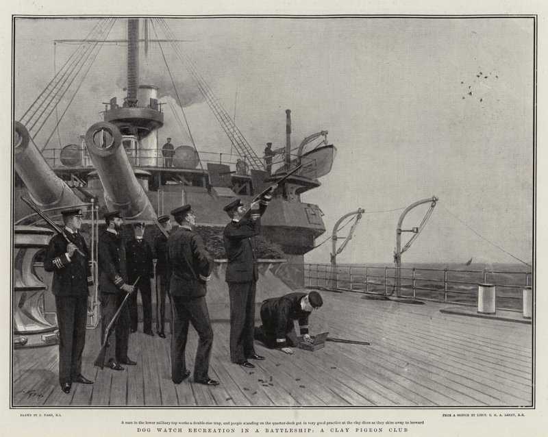 Freizeit auf einem Schlachtschiff, ein Tontaubenclub von Joseph Nash