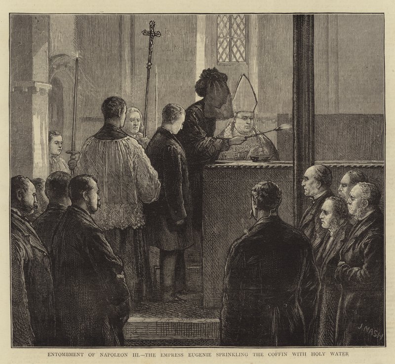 Beisetzung von Napoleon III, die Kaiserin Eugenie besprengt den Sarg mit Weihwasser von Joseph Nash