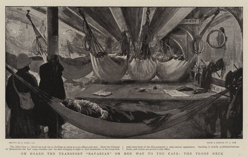 An Bord des Transportschiffs Bavarian auf dem Weg zum Kap, das Truppendeck von Joseph Nash