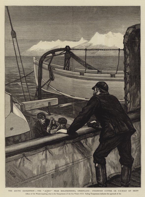 Die Arktische Expedition, die Alert nahe Holsteinborg, Grönland, Heckschneider oder Eisboot auf Kufen von Joseph Nash