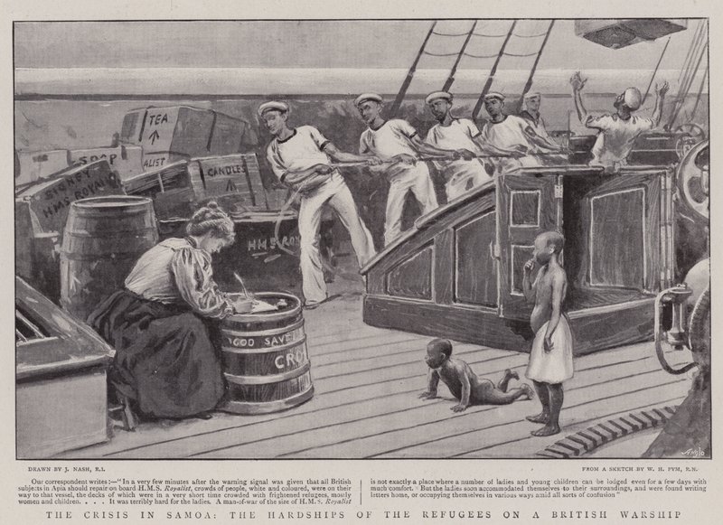 Die Krise in Samoa, die Härten der Flüchtlinge auf einem britischen Kriegsschiff von Joseph Nash