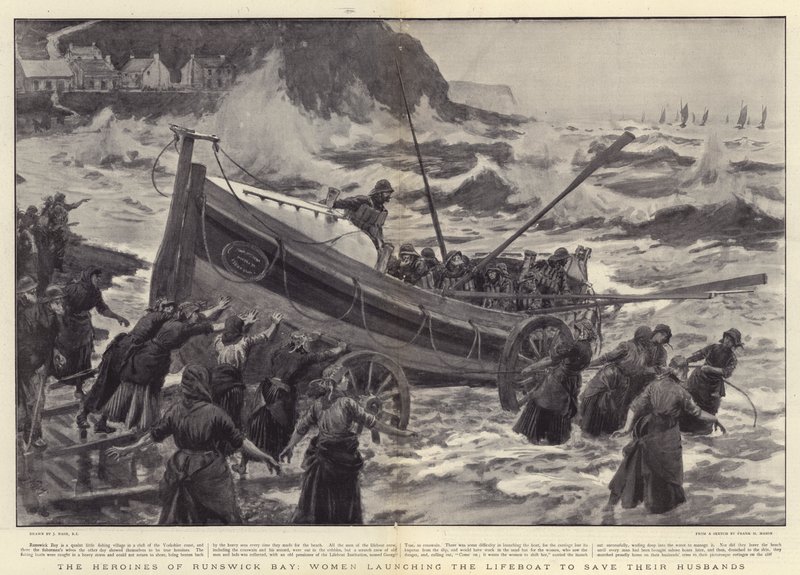 Die Heldinnen von Runswick Bay, Frauen starten das Rettungsboot, um ihre Ehemänner zu retten von Joseph Nash