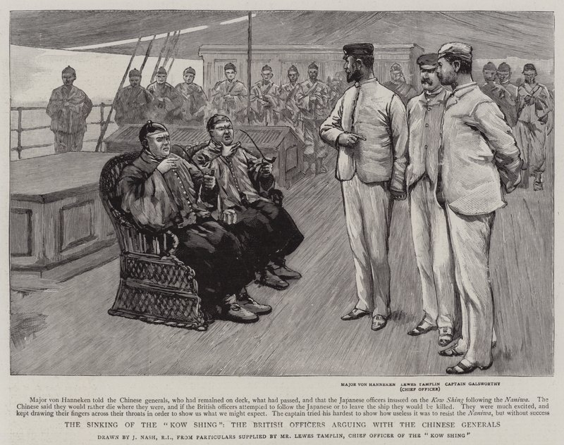 Das Sinken der Kow Shing, die britischen Offiziere streiten mit den chinesischen Generälen von Joseph Nash