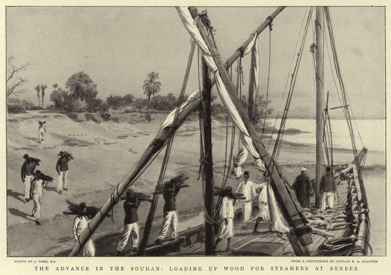 Der Vormarsch im Sudan, Holzverladung für Dampfer in Berber von Joseph Nash