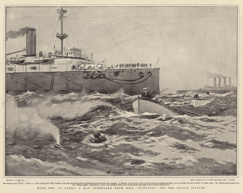 Mit der X-Flotte, ein Mann über Bord von der HMS Hannibal vor den Scilly-Inseln von Joseph Nash