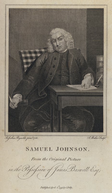 Samuel Johnson, englischer Schriftsteller und Lexikograf (Gravur) von Joshua (after) Reynolds