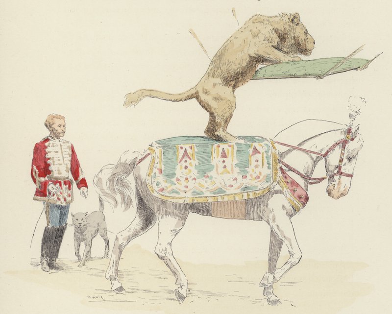 Löwe balanciert auf einem Pferd von Jules Arsene (after) Garnier