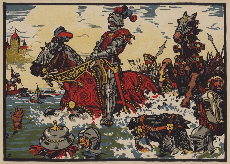Sieg der Schweizer über die Burgunder in der Schlacht bei Murten, 22. Juni 1476 (Farblithografie) von Jules Courvoisier