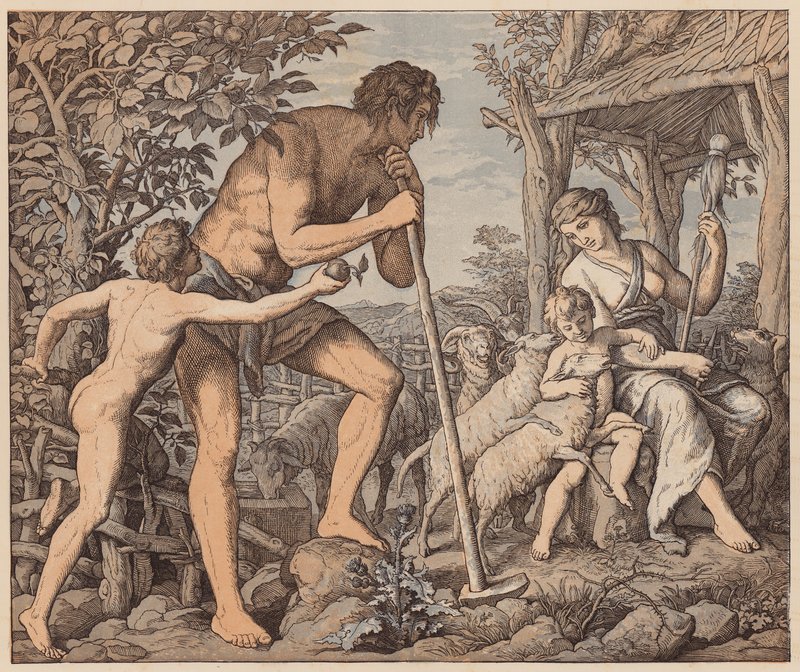 Adam und Eva nach dem Sündenfall, Genesis, III von Julius (after) Schnorr von Carolsfeld
