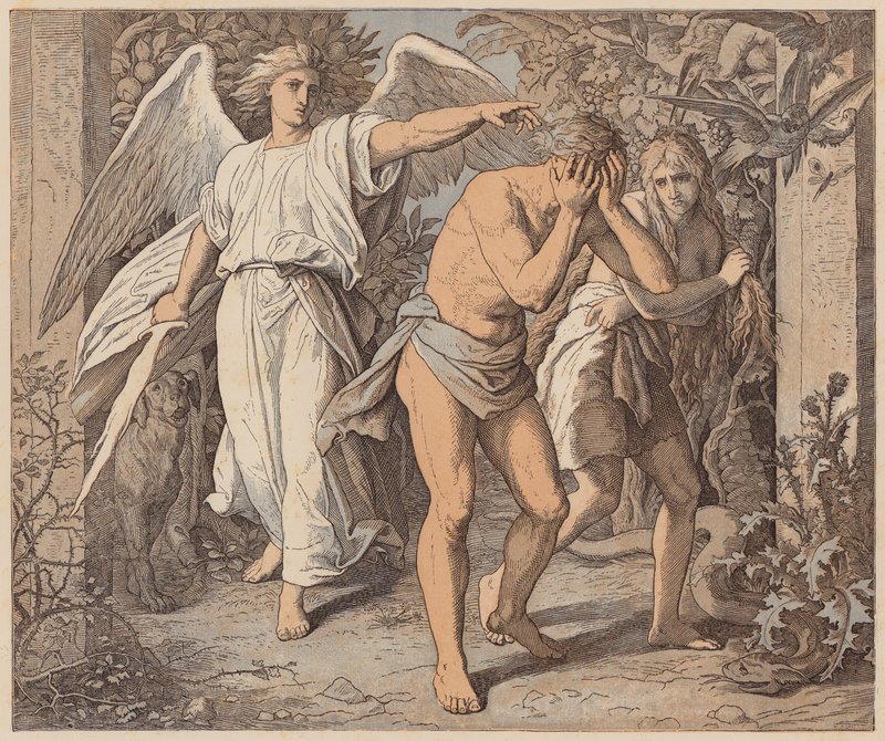 Adam und Eva aus dem Paradies vertrieben, Genesis, III, 23, 24 von Julius (after) Schnorr von Carolsfeld